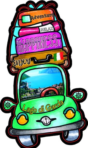 Magnete Glossy Auto Con Bagagli Lago Di Garda