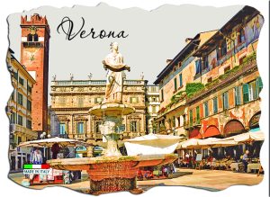 Magnete Marmo Rett. Cm 8X6 Verona Piazza Erbe Seppia