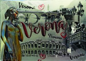 Magnete Fotogr. Decorato Rett. Verona Cuoricini Rossi