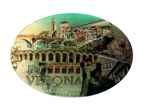 Magnete Fotogr. Decorato Ovale Verona C/Francobolli