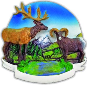 Magn. Resina Rotondo Montagna Cervo E Stambecco