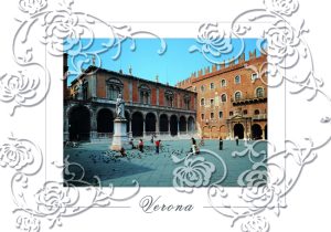 Cartolina F/To 10,5X15 Veduta Verona P.Zza Signori Dec. Rose